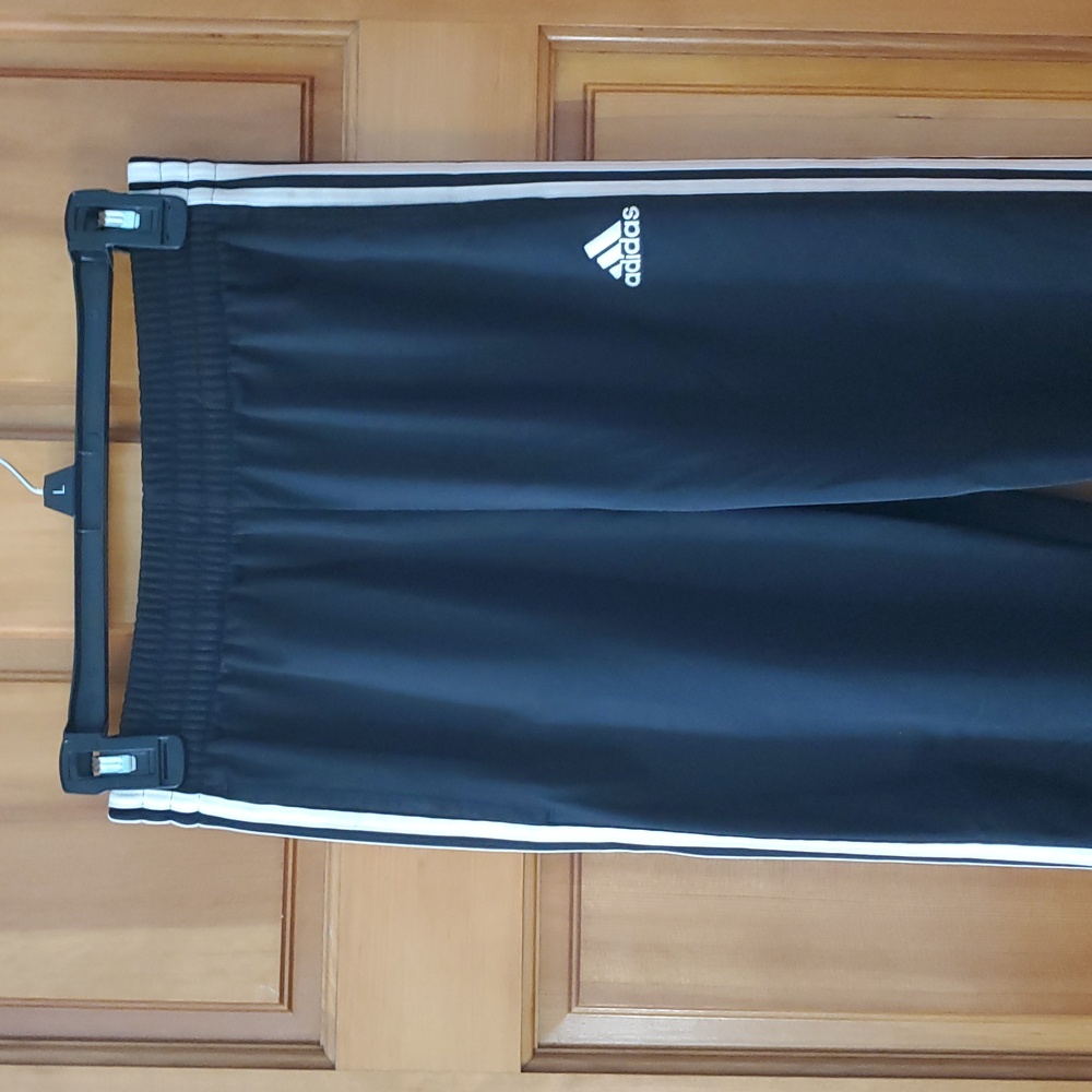 Adidas Boys 14/16 Slick Polyester Black With 3 White Stripes Jogger Pants - Picture 5 of 8